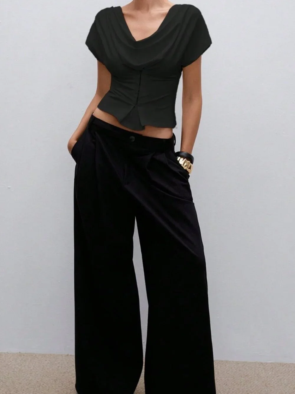 Black Casual Women's Sexy Plunging Neckline Top
